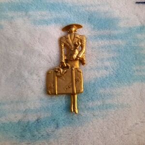 Vtg Traveling Lady with dog pin